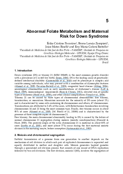 (PDF) Abnormal Folate Metabolism and Maternal Risk for Down Syndrome