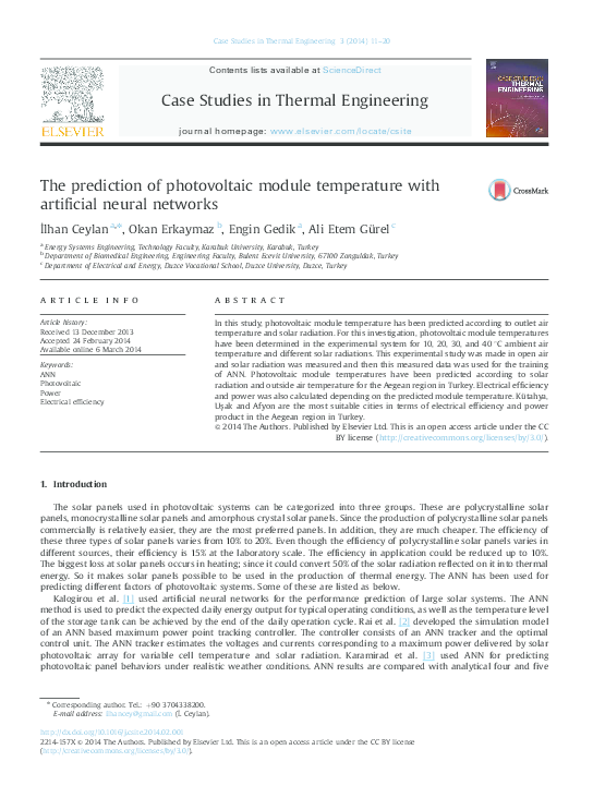 (PDF) The prediction of photovoltaic module temperature with artificial ...