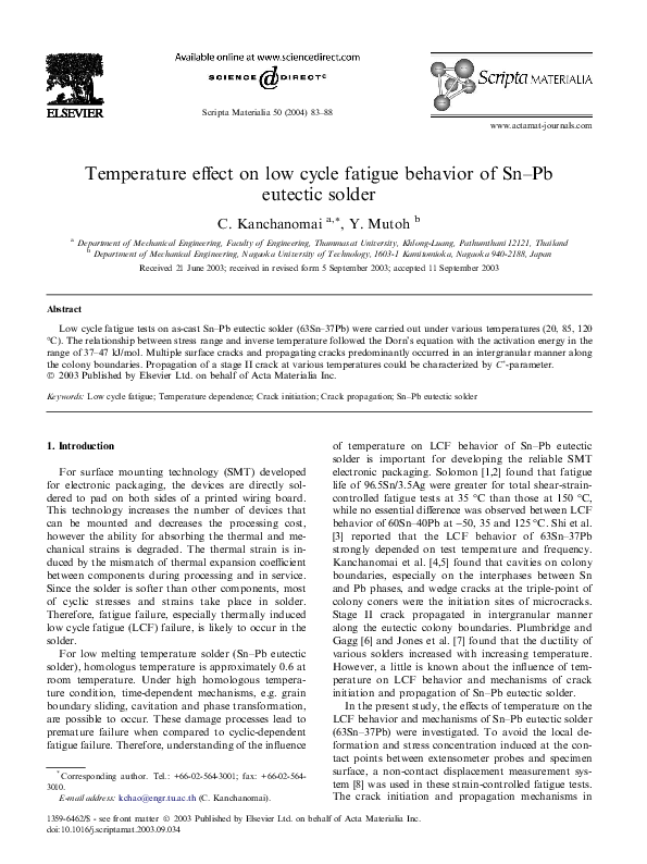 (PDF) Temperature effect on low cycle fatigue behavior of SnPb
