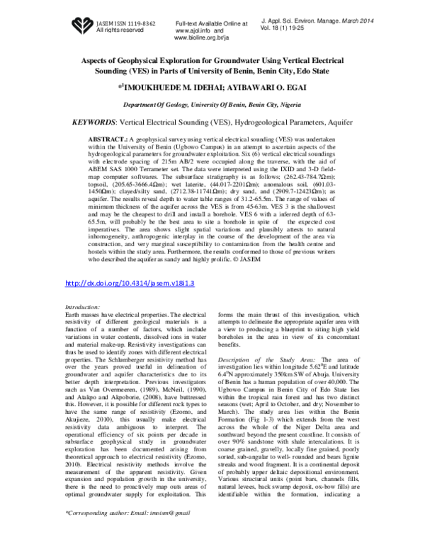 (PDF) Aspects of Geophysical Exploration for Groundwater Using Vertical ...
