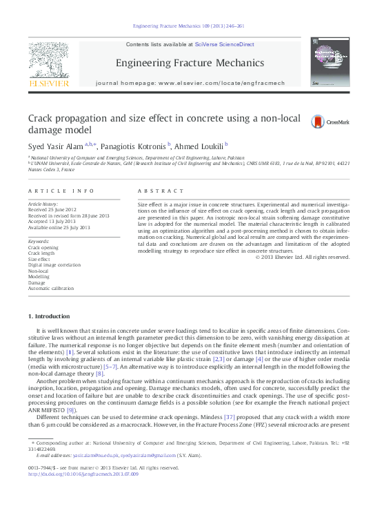 (PDF) Crack propagation and size effect in concrete using a non-local ...