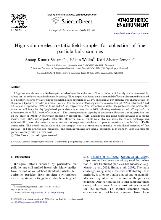 (PDF) High volume electrostatic field-sampler for collection of fine ...
