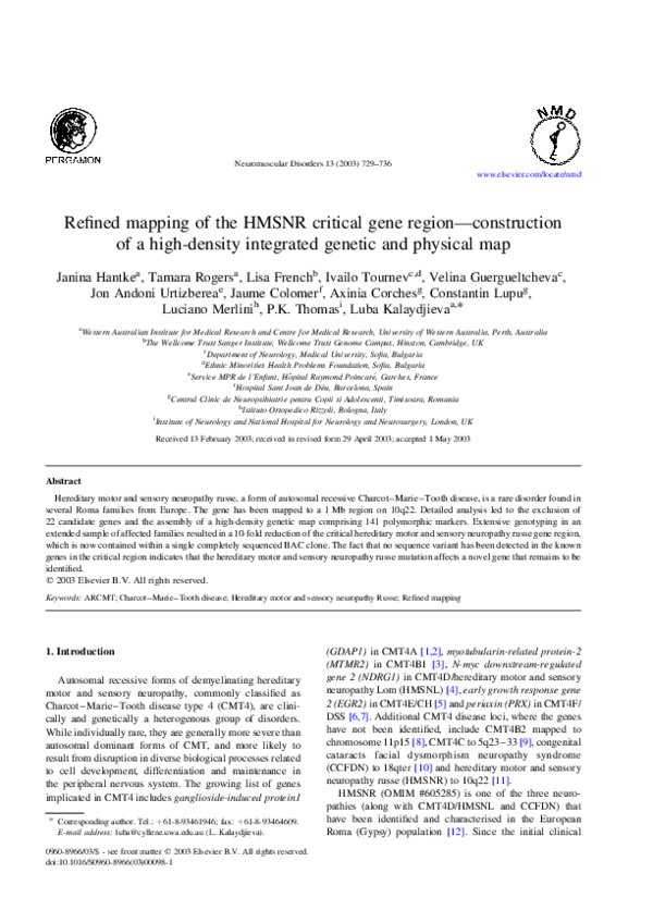 (PDF) Refined mapping of the HMSNR critical gene region—construction of ...