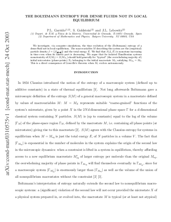 (PDF) Boltzmann Entropy for Dense Fluids Not in Local Equilibrium