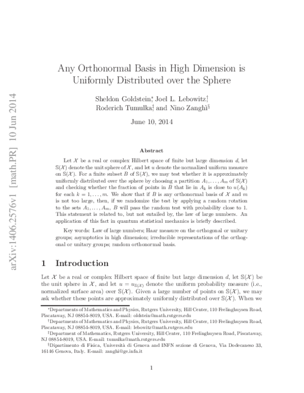 (PDF) Any Orthonormal Basis in High Dimension is Uniformly Distributed ...