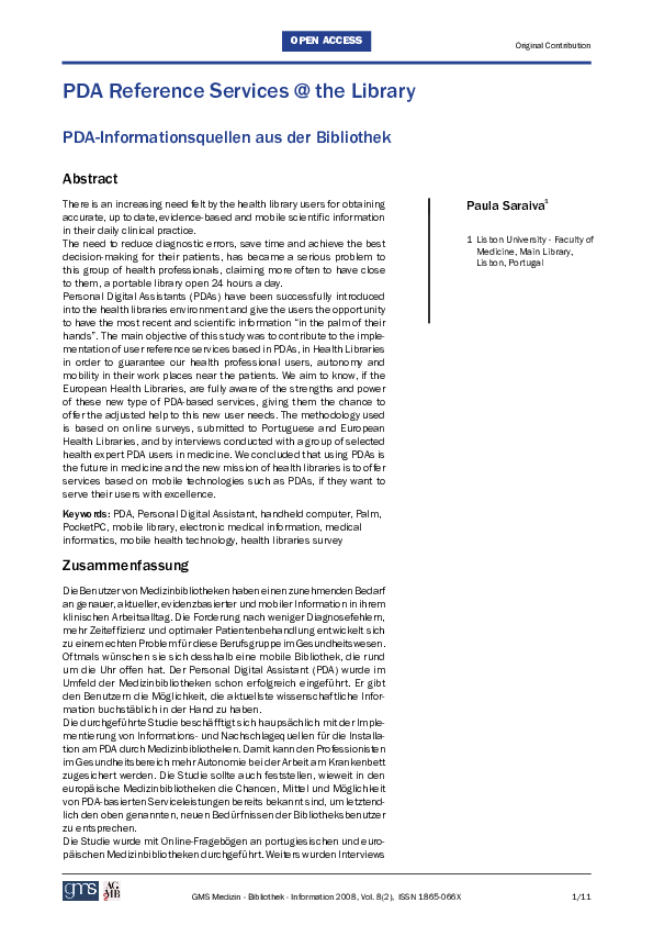 (PDF) PDA Reference Services @ the Library