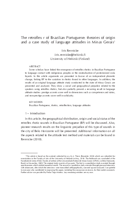 (PDF) The retroflex r of Brazilian Portuguese: theories of origin and a ...