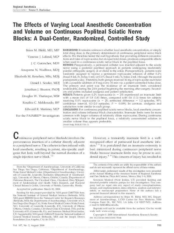(PDF) The Effects of Varying Local Anesthetic Concentration and Volume