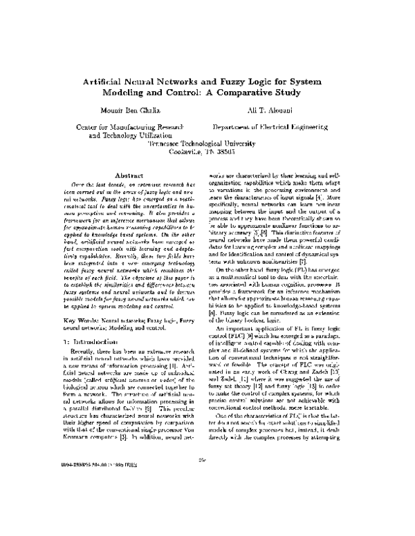 (PDF) Artificial neural networks and fuzzy logic for system modeling ...