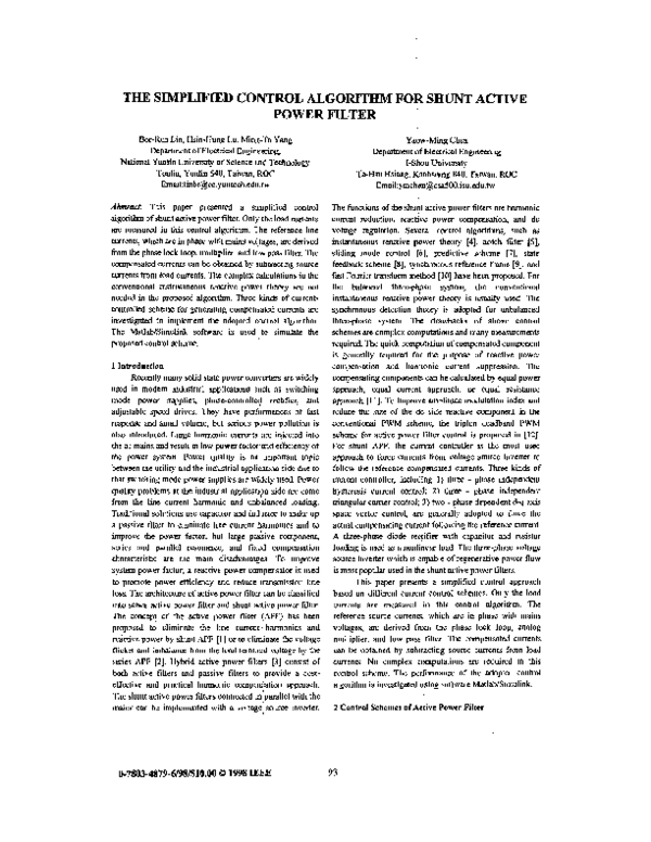 (PDF) A Simplified Control Algorithm for Shunt Active Power Filter ...