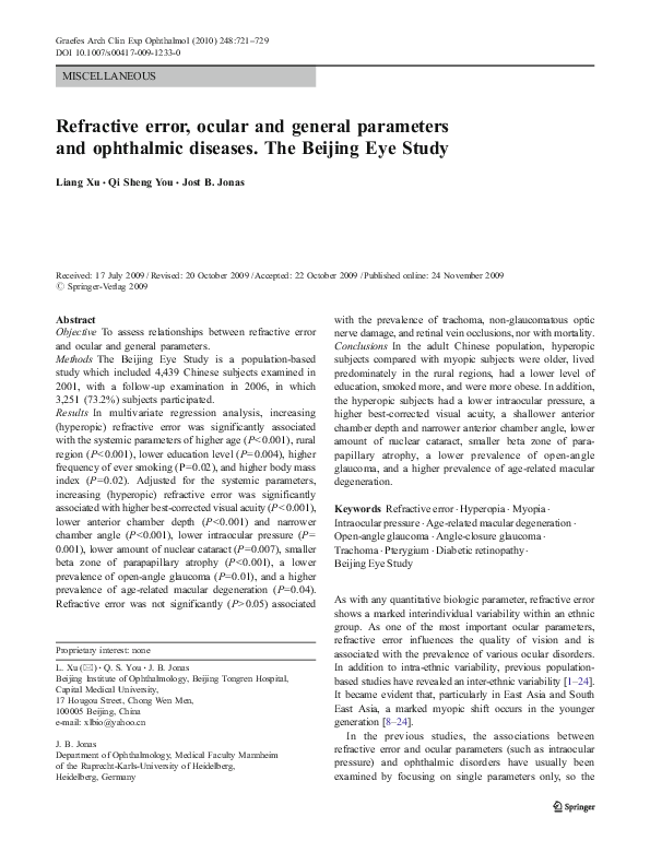 (PDF) Refractive error, ocular and general parameters and ophthalmic ...