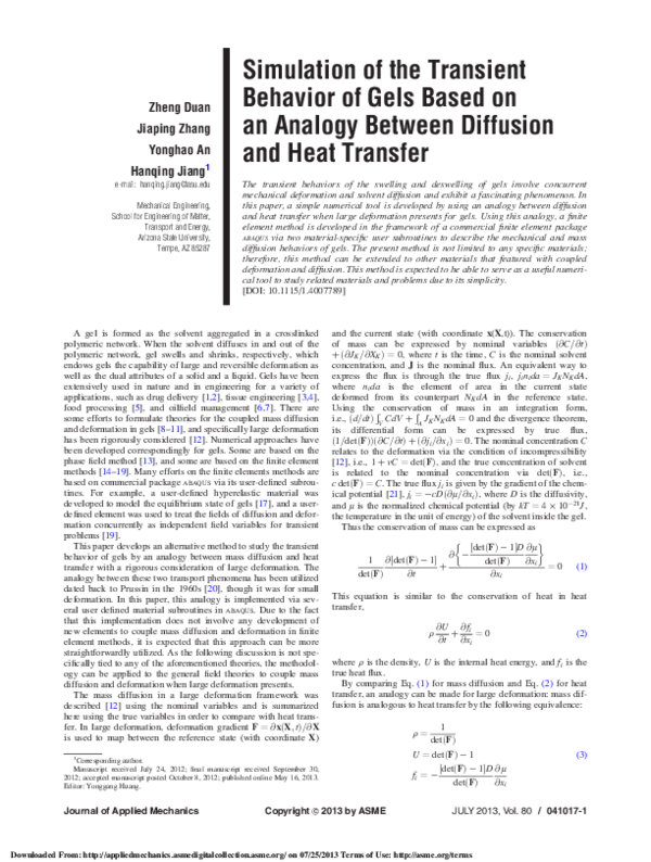 (PDF) Simulation of the Transient Behavior of Gels Based on an Analogy ...