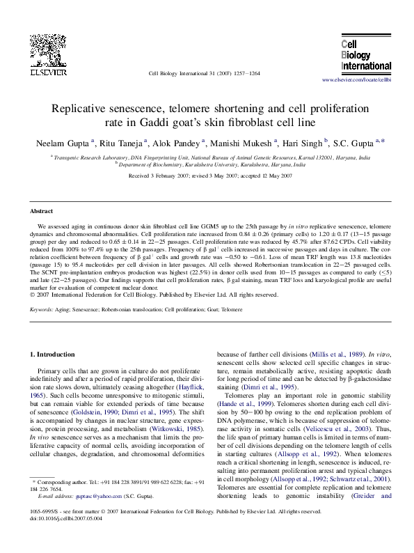 (PDF) Replicative senescence, telomere shortening and cell ...