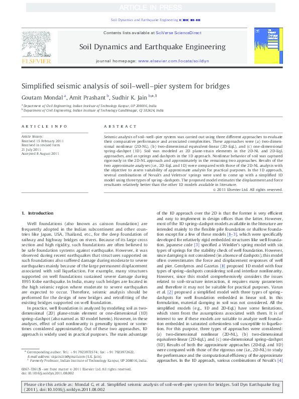 (PDF) Simplified seismic analysis of soil–well–pier system for bridges