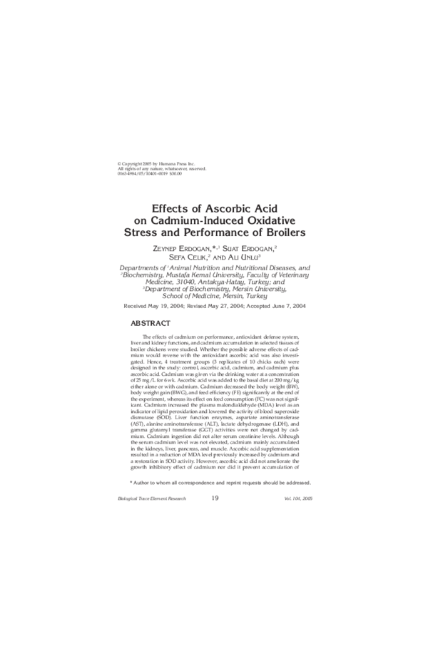 (PDF) Effects of ascorbic acid on cadmium-induced oxidative stress and ...
