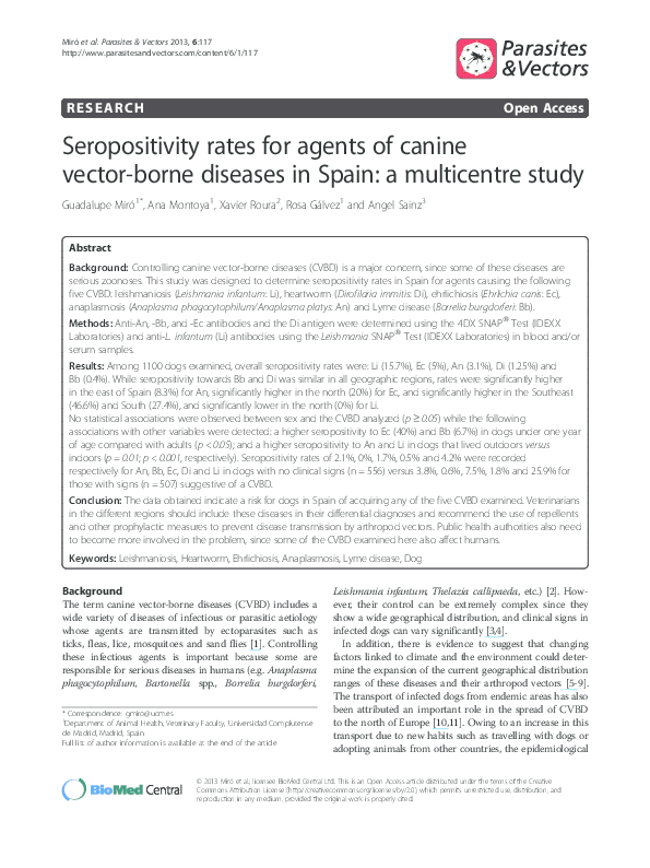(PDF) Seropositivity rates for agents of canine vector-borne diseases ...