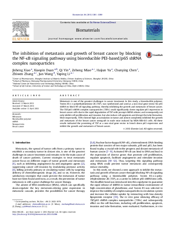(PDF) The inhibition of metastasis and growth of breast cancer by ...