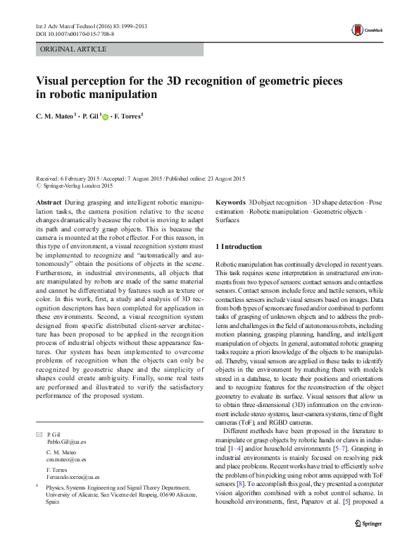 (PDF) Visual perception for the 3D recognition of geometric pieces in ...