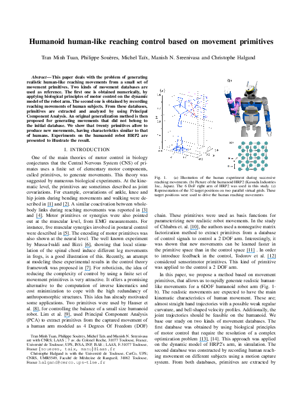 (PDF) Humanoid human-like reaching control based on movement primitives