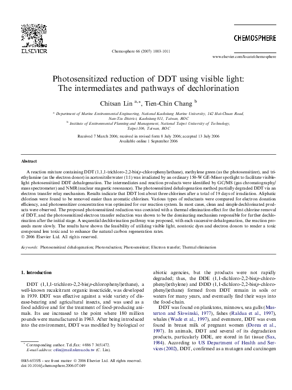 (PDF) Photosensitized reduction of DDT using visible light: The ...