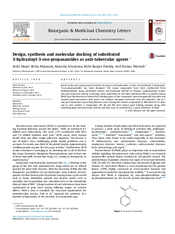 (PDF) Design, synthesis and molecular docking of substituted 3 ...