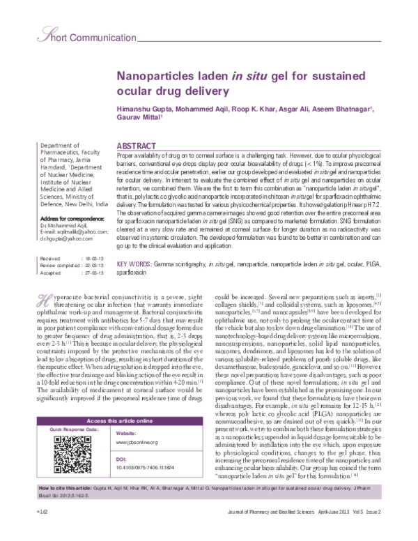 (PDF) Nanoparticles laden in situ gel for sustained ocular drug delivery