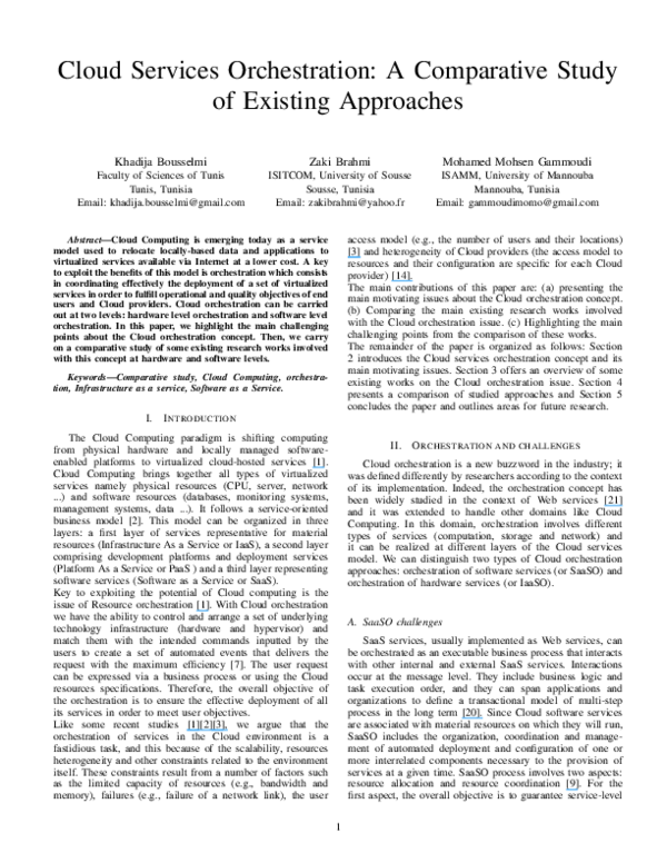 (PDF) Cloud Services Orchestration: A comparative study of existing ...