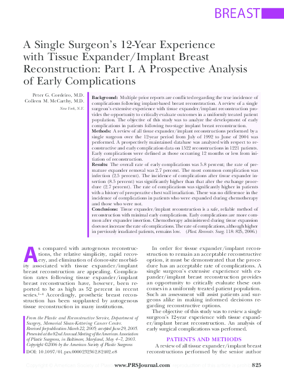 (PDF) BREAST A Single Surgeon's 12-Year Experience with Tissue Expander ...