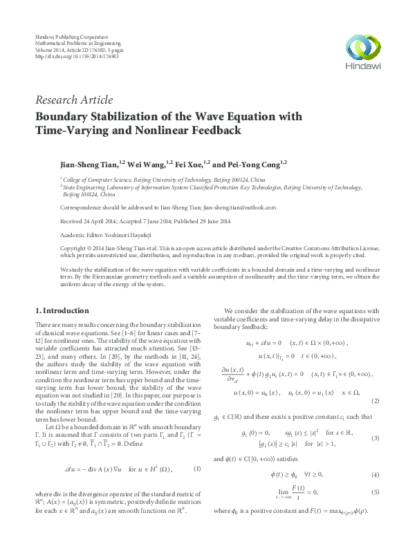 (PDF) Boundary Stabilization of the Wave Equation with Time-Varying and ...