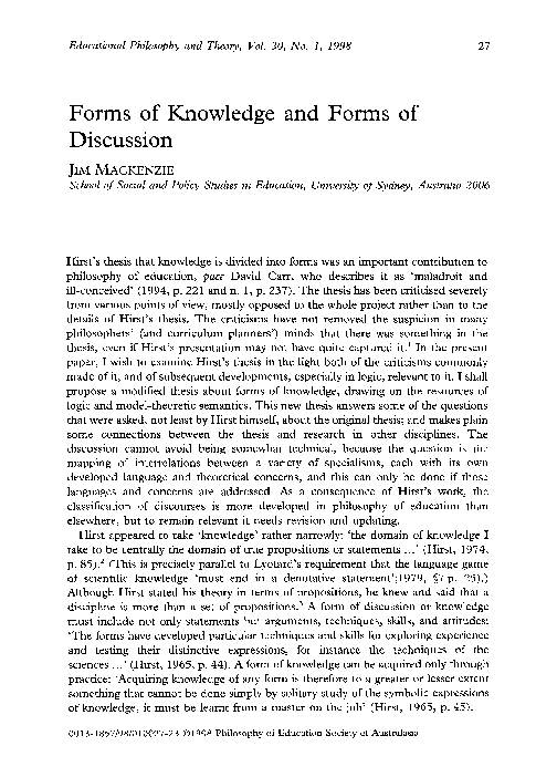 (PDF) Forms of knowledge and forms of discussion