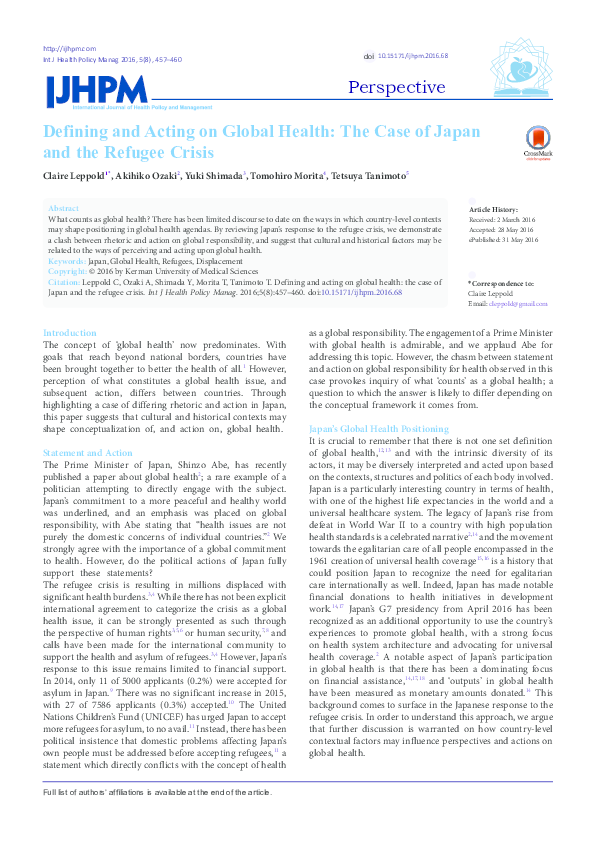 (PDF) Defining and Acting on Global Health: The Case of Japan and the ...