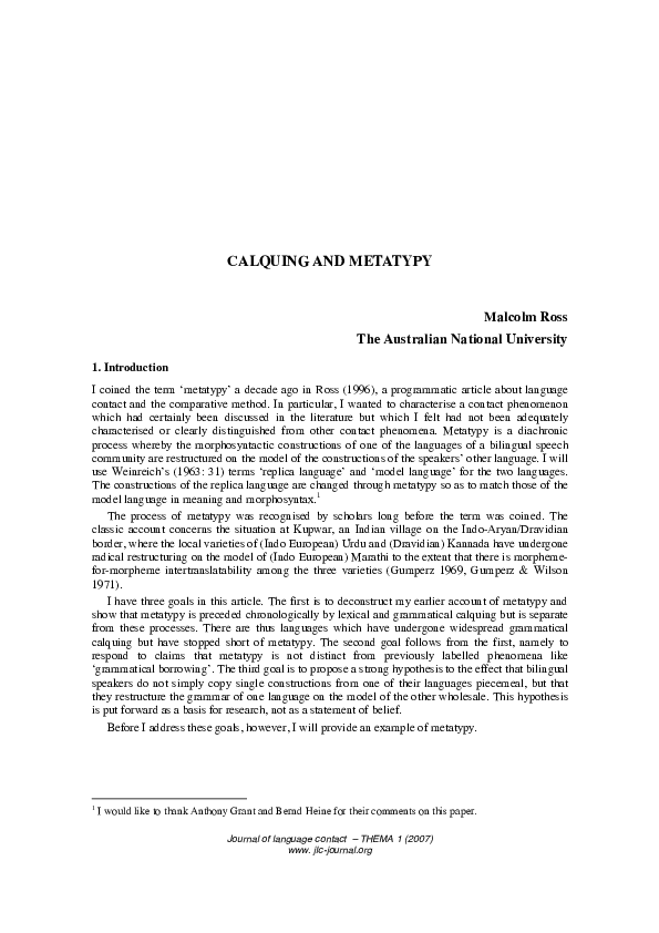 (PDF) Calquing and Metatypy