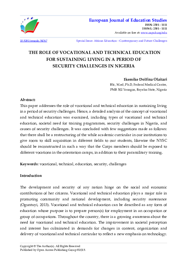 The States Vocational Education Problem >> Pdf The Role Of Vocational And Technical Education For The States Vocational Education Problem >> Pdf The Role Of Vocational And Technical Education For