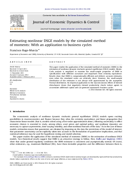 (PDF) Estimating Nonlinear DSGE Models by the Simulated Method of ...
