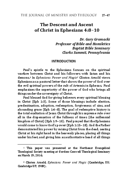 First page of “The Descent and Ascent of Christ in Ephesians 4:8–10”