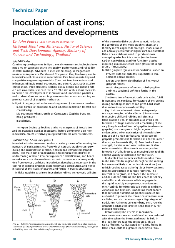 (PDF) Inoculation of cast irons practice and developments Jan 08 Web