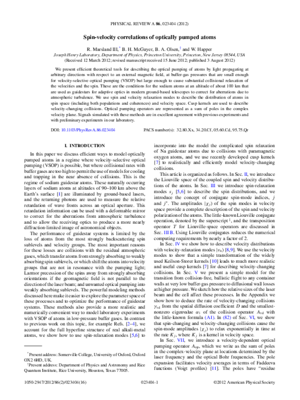 (PDF) Spin-velocity correlations of optically pumped atoms