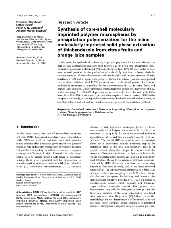 (PDF) Synthesis of core-shell molecularly imprinted polymer ...