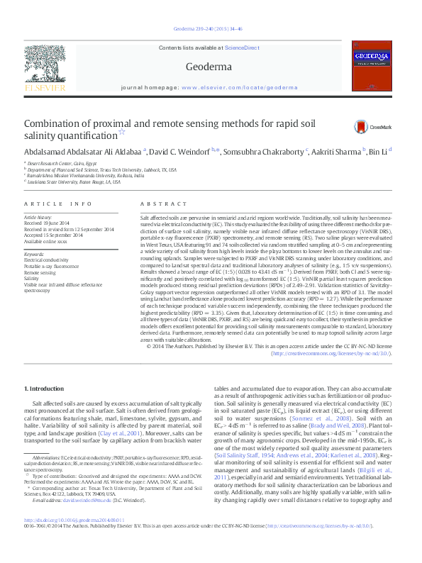 (PDF) Combination of proximal and remote sensing methods for rapid soil ...