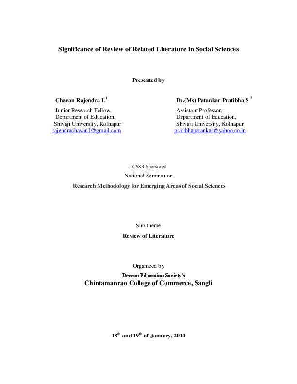 (PDF) Significance of Review of Related Literature in Social Sciences