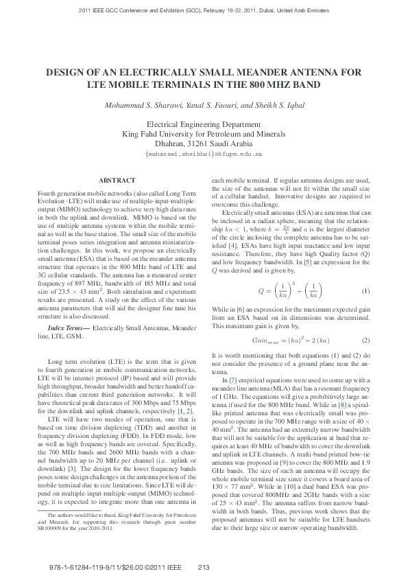 (PDF) Design of anelectrically small meander antenna for LTE mobile ...