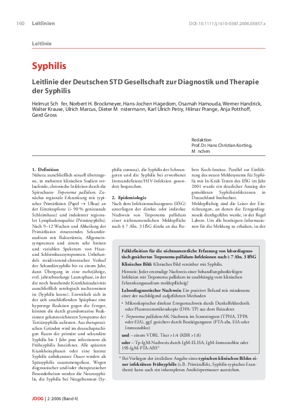 Pdf Syphilis Leitlinie Der Deutschen Std Gesellschaft Zur