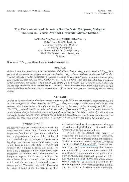 PDF The Determination of Accretion Rate in Setiu Mangrove PDF The Determination of Accretion Rate in Setiu Mangrove