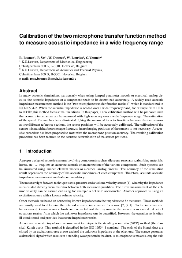 (PDF) Calibration of the two microphone transfer function method to