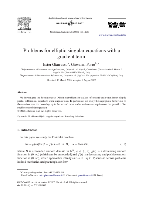 (PDF) Problems for elliptic singular equations with a gradient term