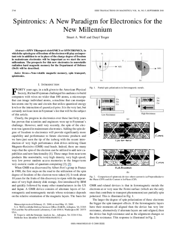 (PDF) Spintronics: a new paradigm for electronics for the new millennium