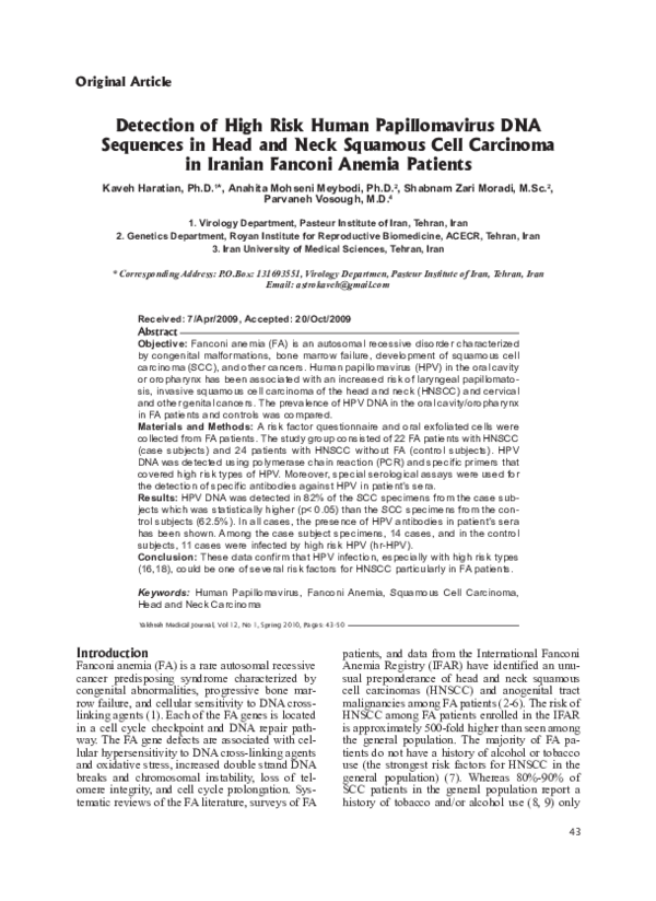 (PDF) Detection of High Risk Human Papillomavirus DNA Sequences in Head ...
