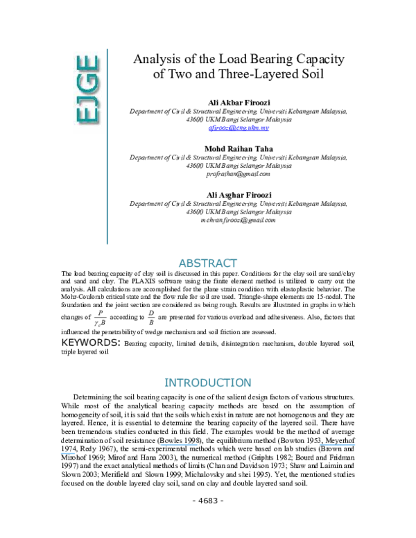 (PDF) Analysis of the Load Bearing Capacity of Two and Three-Layered Soil