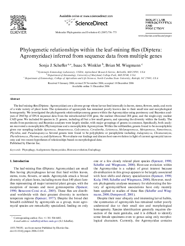 (PDF) Phylogenetic relationships within the leaf-mining flies (Diptera ...