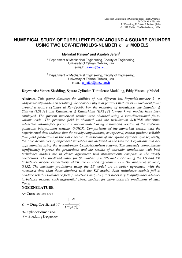 (PDF) Numerical Study of Turbulent Flow Around a Square Cylinder Using ...